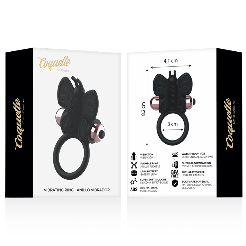 COQUETTE CHIC DESIRE – Cockring Vibrant Papillon Noir & Or | Élégance et Plaisir Intense