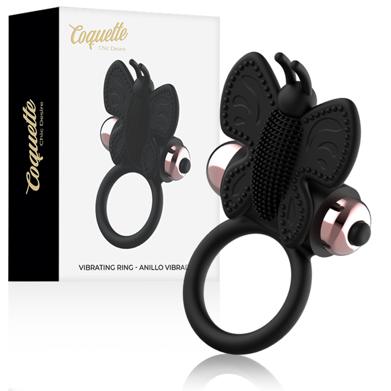 COQUETTE CHIC DESIRE – Cockring Vibrant Papillon Noir & Or | Élégance et Plaisir Intense