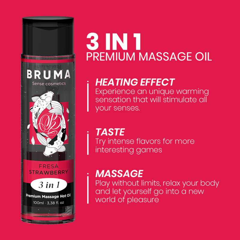 🥵 Huile de Massage Gourmande Fraise 3 en 1 – Effet Chaleur – 100ml