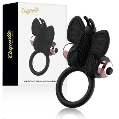 COQUETTE CHIC DESIRE – Cockring Vibrant Papillon Noir & Or | Élégance et Plaisir Intense
